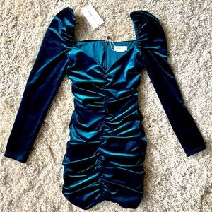 Lovers and Friends Mini Velvet Dress in Deep Teal